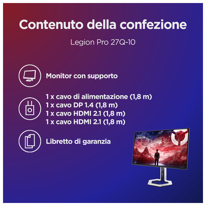 Lenovo 68CFGACBIT Legion Pro 27Q-10 Monitor Gaming 26.5'' QD-OLED QHD 2560x1440 280Hz 0.03ms AMD FreeSync Premium Pro colore Nero Grigio