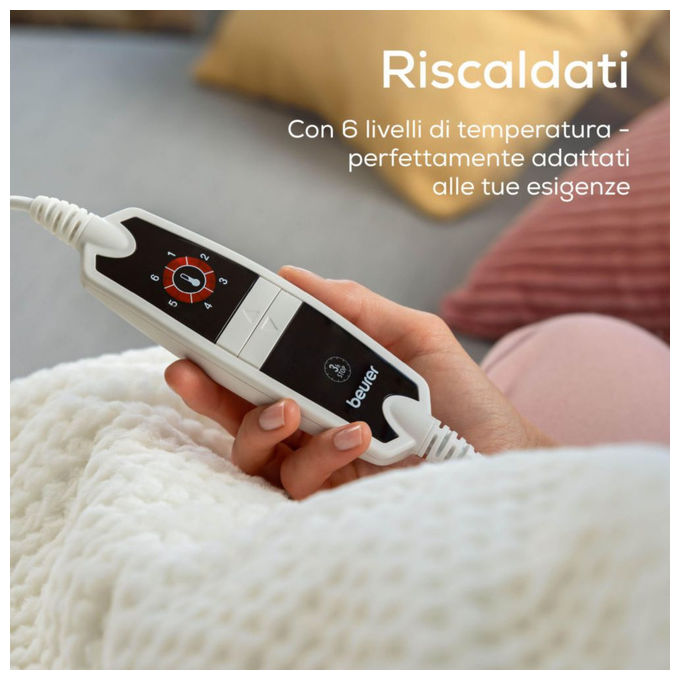 Beurer 40052 Termocoperta HD 82 Helsinki 6 livelli di temperatura spegnimento automatico dopo 3 ore materiale super morbido colore Bianco