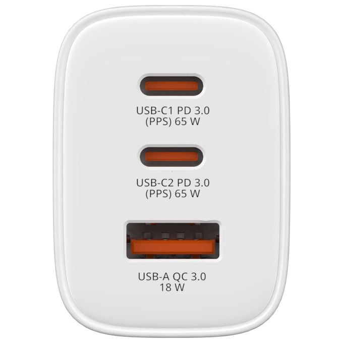 Verbatim 32353 Caricabatterie Universale con 2 Porte USB Tipo C e 1 Porta USB A Ricarica Rapida fino a 65 W Power Delivery 3.0 Quick Charge 3.0 GaN colore Bianco