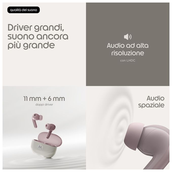 Motorola PG38C08178 Moto Buds 2 Auricolare Wireless In-ear Bluetooth 6.0 Cancellazione Attiva del Rumore fino a 55dB 11 Ore di Autonomia Colore Viola