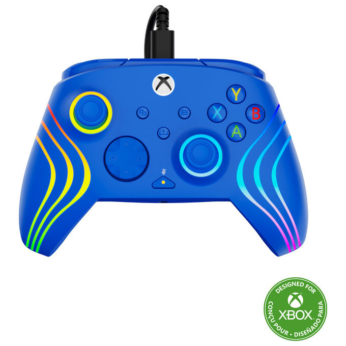 Turtle Beach TBC-2002-25 Afterglow Wave Gamepad Cablato con Licenza per Xbox e PC Pulsanti Programmabili Trigger Effetto Hall Controlli Audio RGB colore Blu