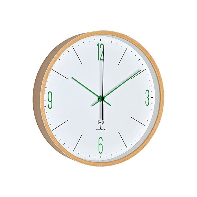 TFA 60.3524.04 Orologio da parete con sincronizzazione radio DCF in legno di acero numeri e lancette verdi colore Multicolore