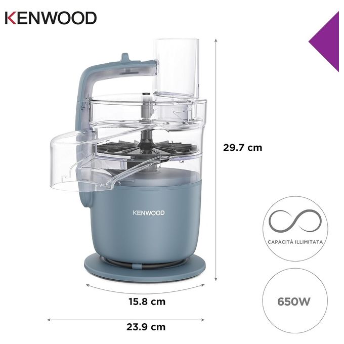 Kenwood FDP22.130GY MultiPro Go Robot da cucina multifunzione 650 W ciotola 1.3 L 2 velocita' tritare affettare grattugiare colore Grigio