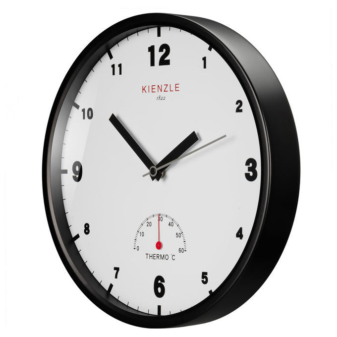 Kienzle 14982 Orologio da parete radiocontrollato con termometro integrato diametro 30 cm colore Nero