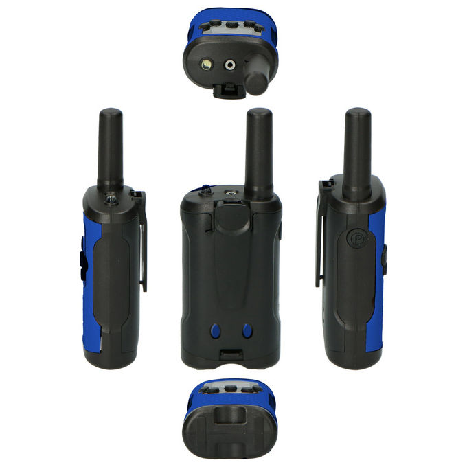 Alecto FR175BW Walkie Talkie 8 Canali 446 MHz Portata 7 km Autonomia 24 h Torcia Integrata colore Nero Blu