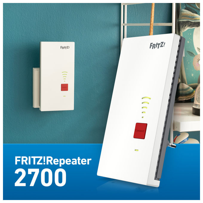 AVM 20003140 FRITZ!Repeater 2700 Range Extender Wi-Fi 7 Mesh Dual Band 6500 Mbit-s LAN 2.5 Gbit-s WPA3 WPA2 colore Bianco