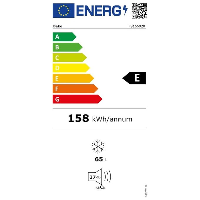 BEKO FS166020 Congelatore verticale a libera installazione 65 L 82 cm Classe E 37 dB raffreddamento statico con sistema MinFrost 3 cassetti porte reversibili ripiani in cristallo infrangibile autonomia 15 h Bianco