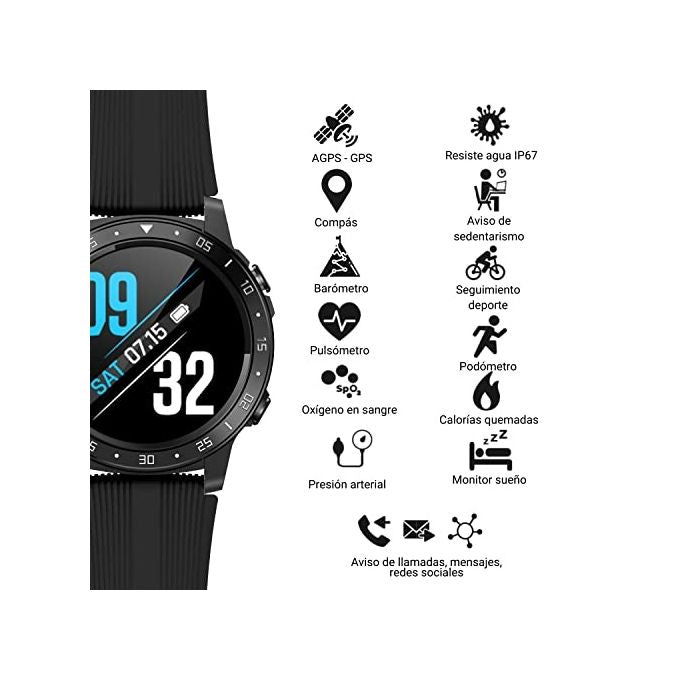 Maxcom FW37ARGON Argon Smartwatch 1.04'' IPS Touch Cardiofrequenzimetro Pedometro Notifiche IP68 colore Nero