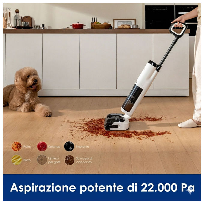 Tineco Floor One I6 Max Pro FW490100DE aspirapolvere lavapavimenti wet and dry 22000 Pa autonomia 45 min auto pulizia senza fili bianco