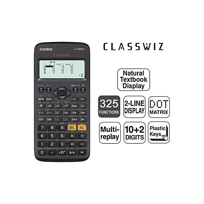 Casio FX-82DE X ClassWiz Calcolatrice Tecnico-Scientifica Senza Custodia Protettiva Nero