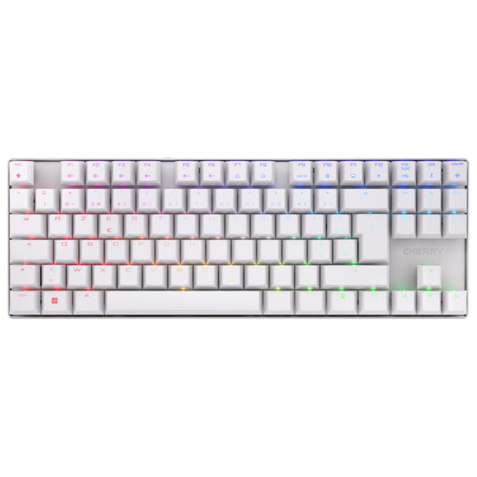 Cherry mx 8.2 tkl wireless, tastiera meccanica gaming, switch mx red, rgb, bluetooth 5.2, layout francese azerty, Bianco