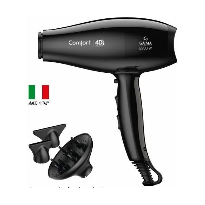 Ga.ma GH0532 Comfort 4D Therapy Asciugacapelli 2200W Ozone Ion Plus Tormalina 2 Velocita' 3 Temperature Diffusore colore Nero