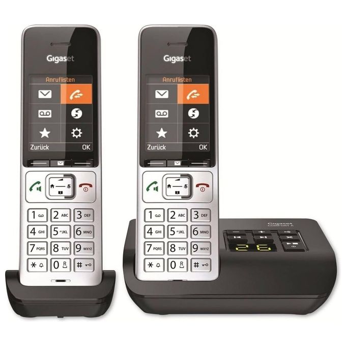 Gigaset L36852-H3023-B101 COMFORT 500A duo Telefono analogico DECT con vivavoce e identificatore di chiamata colore Nero Argento