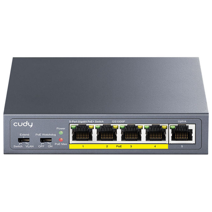 Cudy GS1005P Switch Gigabit Ethernet 5 Porte PoE 10-100-1000Mbps Grigio Metallo Rete