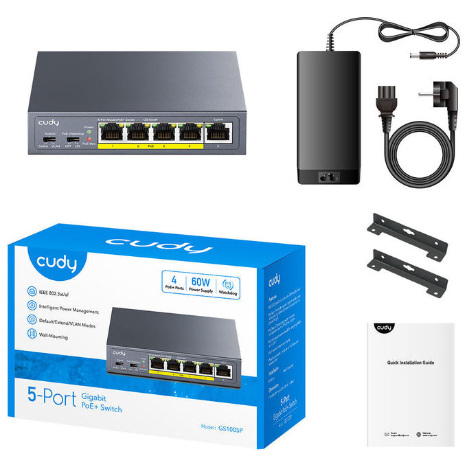 Cudy GS1005P Switch Gigabit Ethernet 5 Porte PoE 10-100-1000Mbps Grigio Metallo Rete