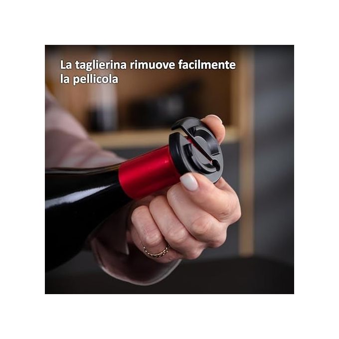 Haier HAWUKIT06 Set da Vino Elettrico 6 in 1 Ricaricabile USB Apribottiglie Aeratore Tagliacapsule Pompetta Sottovuoto 2 Tappi colore Nero