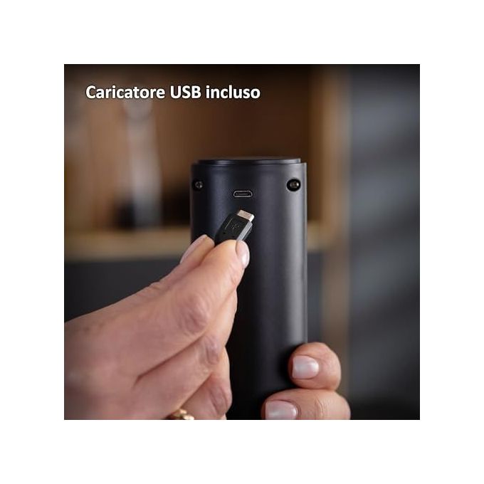 Haier HAWUKIT06 Set da Vino Elettrico 6 in 1 Ricaricabile USB Apribottiglie Aeratore Tagliacapsule Pompetta Sottovuoto 2 Tappi colore Nero