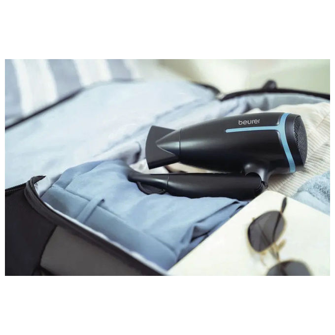 Beurer HC25 Limited Edition Cherry Asciugacapelli da Viaggio 1600W Tecnologia Ionica Doppia Tensione Manico Pieghevole colore Nero
