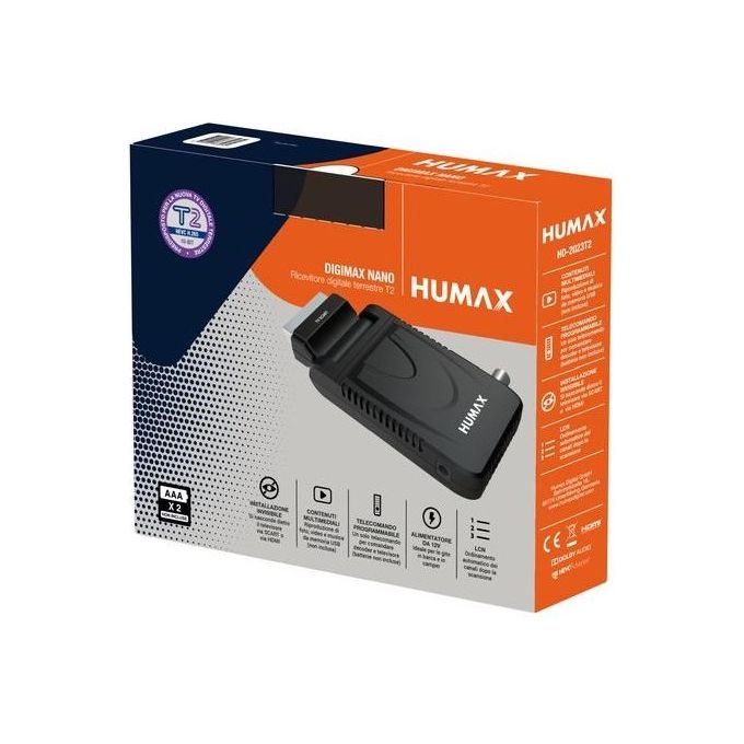 Humax HD-2023T2 Digimax Nano Decoder Digitale Terrestre DVB-T2 HEVC H.265 Full HD 1080p Telecomando 2 in 1 colore Nero