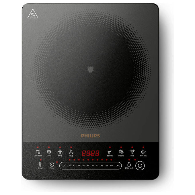 Philips piastra a induzione serie 5000 HD5850-90, 2000W, 10 livelli di potenza, 8 programmi, touch, vetroceramica, nero