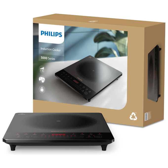 Philips piastra a induzione serie 5000 HD5850-90, 2000W, 10 livelli di potenza, 8 programmi, touch, vetroceramica, nero