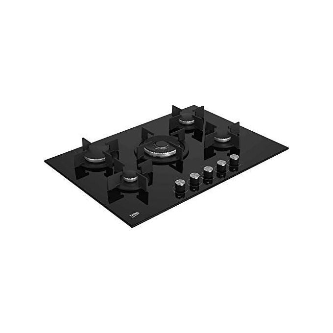 Beko HILW75222S Piano cottura Gas 75 cm 5 fuochi Bruciatore Wok 5000 W Accensione Automatica Griglie Ghisa colore Nero