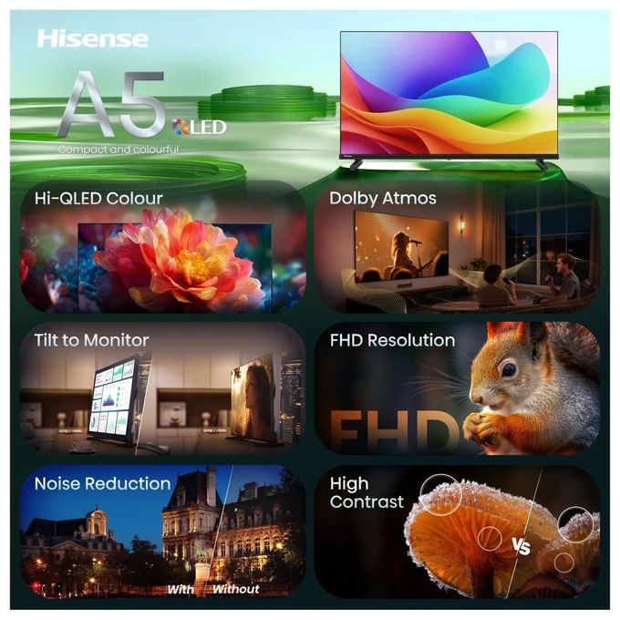 Hisense 40A59S, tv qled full hd 40 pollici, smart tv, sintonizzatore sat, classe energetica e