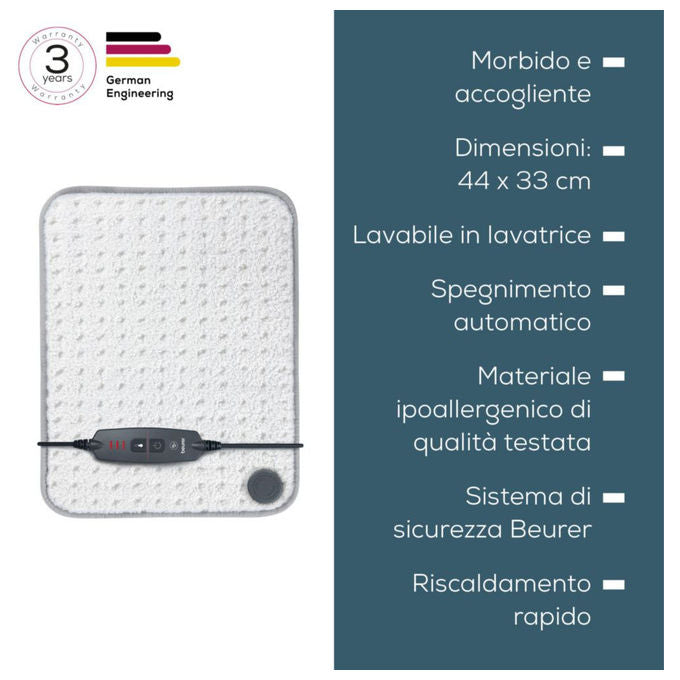 Beurer HK 43 Supercosy Termoforo Elettrico 100W 3 livelli temperatura 44x33 cm lavabile colore Bianco