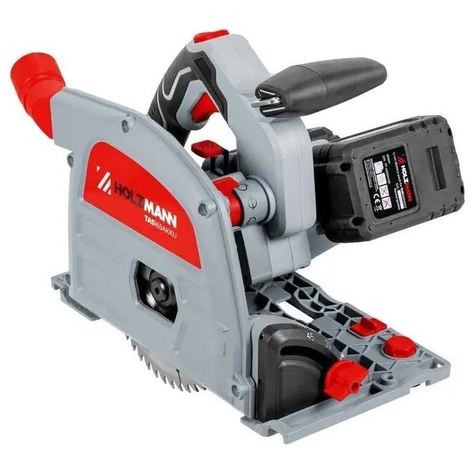 Holzmann TAS165AKKU Sega Circolare a Immersione a Batteria 2x20V 40V Totale 5 Livelli Velocita' Lama 165 mm Inclinazione -1 a 47° con 2 Batterie 4 Ah colore Nero Grigio Rosso