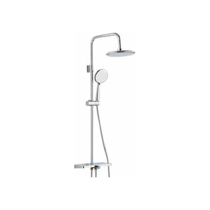 Idro Bric 0146CR Honduras Colonna Doccia con Soffione 22 cm Doccetta 3 Getti Mensola Portaoggetti Flessibile 1500 mm Deviatore 2 Vie in Ottone Fissaggio Superiore Regolabile colore Cromo