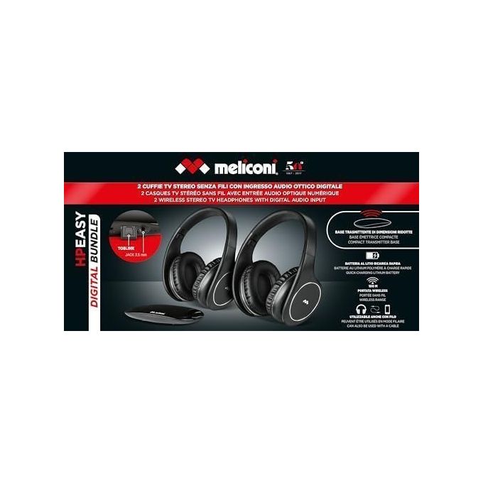Meliconi Cuffia Tv Stereo senza Fili Ricaricabile Nero