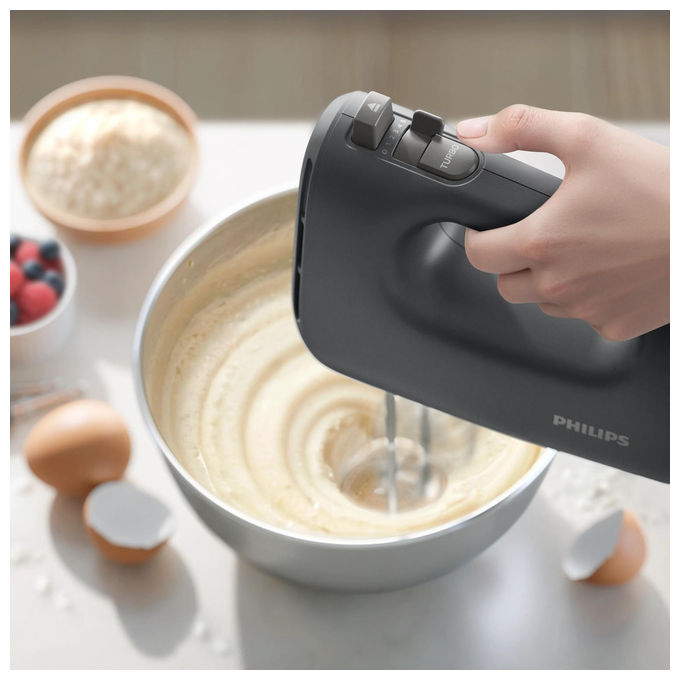 Philips HR3739-00 Serie 5000 Sbattitore manuale 400 W 5 velocita' Turbo fruste coniche ganci impasto colore Nero