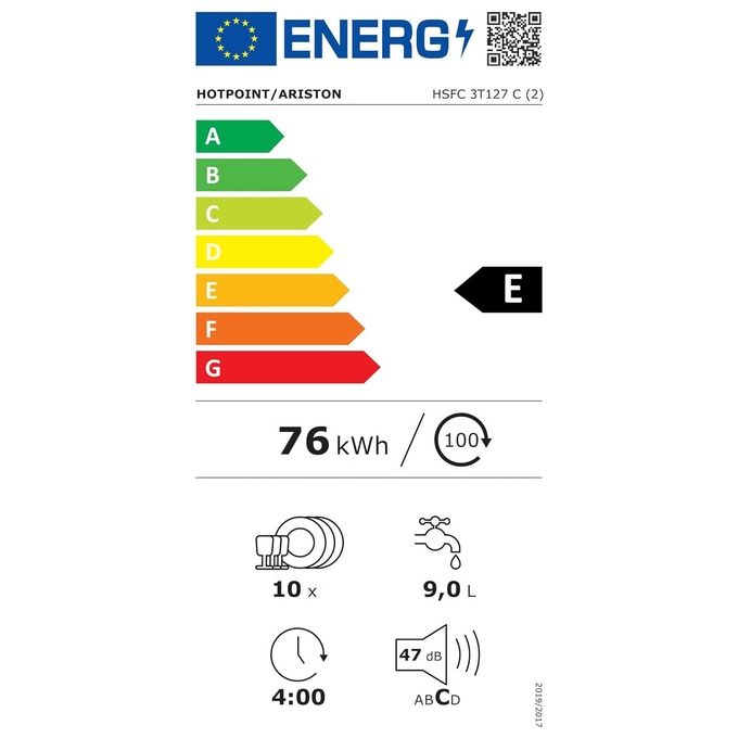 Hotpoint HSFC3T127C Lavastoviglie Slim 10 coperti Classe E 47 dB Inverter (85x45x59 cm) colore Bianco