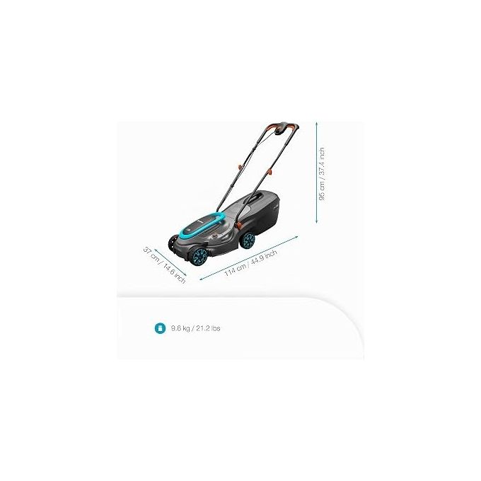 Gardena 14632-20 PowerMax Rasaerba a Batteria Larghezza Taglio 32 cm Capacita' 30 l Motore Brushless 18V P4A Batteria Inclusa colore Blu Grigio