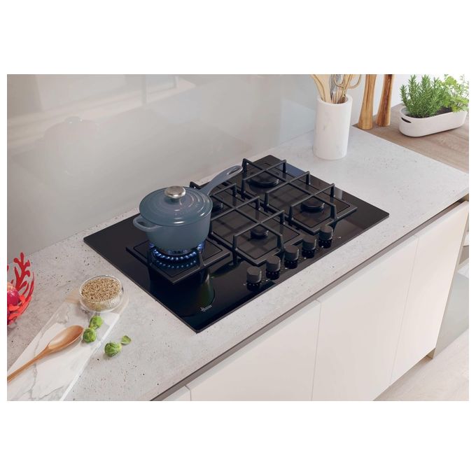 Hoover H-HOB 500 GAS HVG7WL4WC5B, Piano Cottura a Gas da Incasso, 74.5 cm, Vetro Temperato Nero, 5 Fuochi