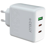 Celly Caricabatterie GaN 65W 2xUSB-C 1xUSB-A Bianco