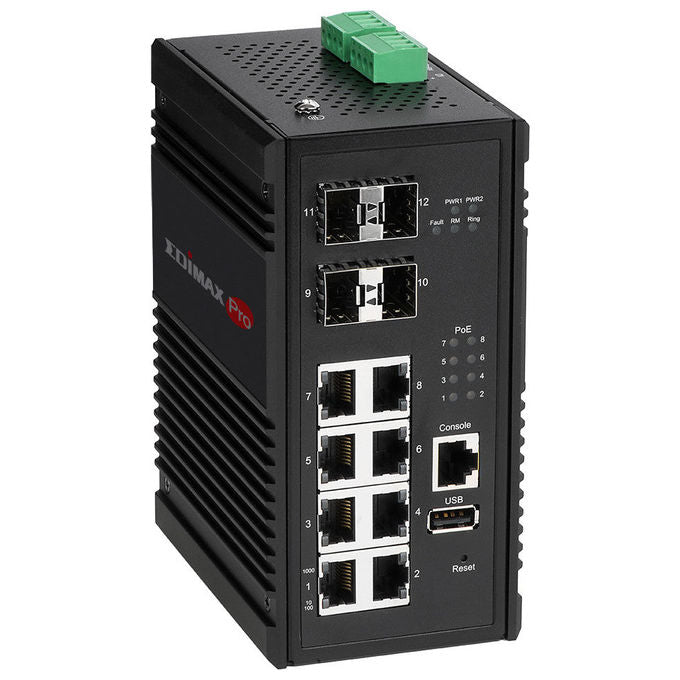 Edimax, Switch di Rete Gestito, Gigabit Ethernet PoE, 8 porte RJ-45, Nero, IGS-5408P