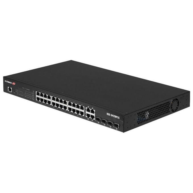 Edimax IGS-5428PLC Switch Industriale Gestito L2, 24 porte Gigabit PoE+ 30W, 4 slot SFP combo, 56 Gbit-s, rack 1U, colore Nero