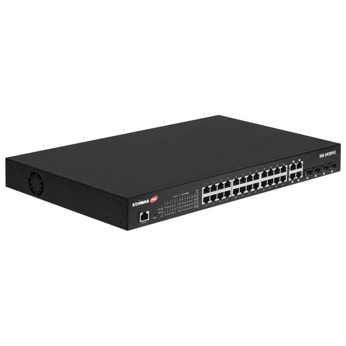 Edimax IGS-5428PLC Switch Industriale Gestito L2, 24 porte Gigabit PoE+ 30W, 4 slot SFP combo, 56 Gbit-s, rack 1U, colore Nero