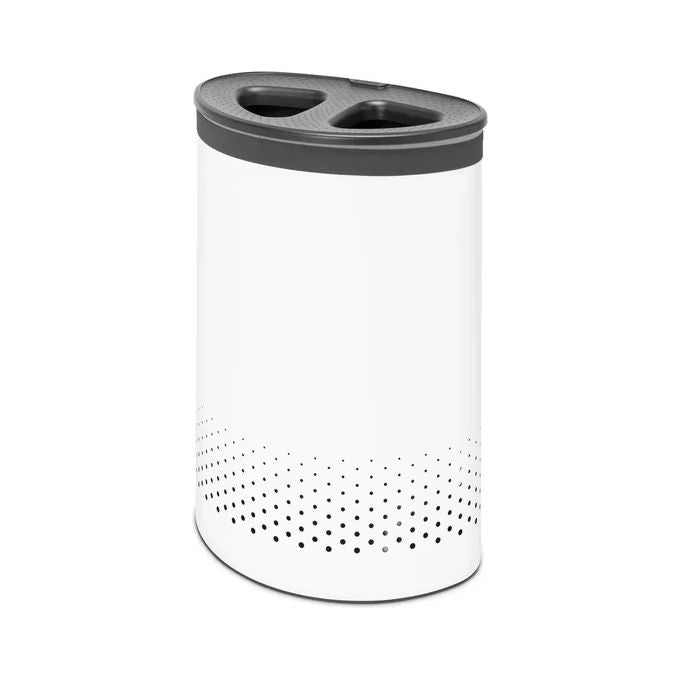Brabantia 304903 Cesto per Biancheria Selettiva 55 L Acciaio Inossidabile con Doppio Scomparto e Apertura Quick-drop colore Bianco