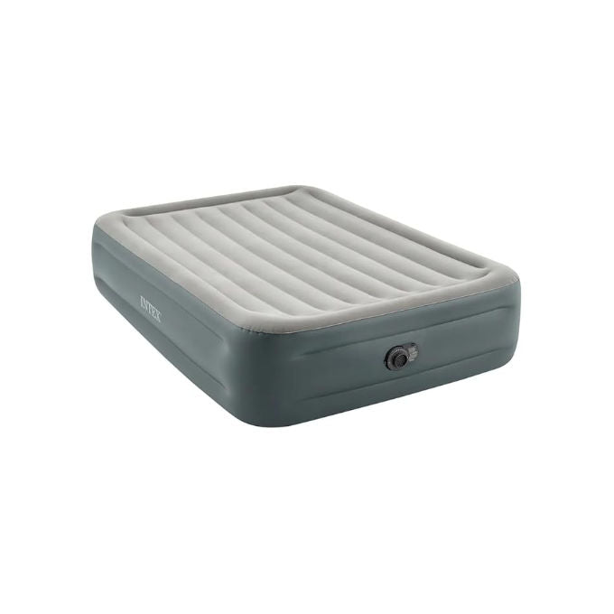 Intex 64126ND Dura-Beam Essential Rest Materasso Gonfiabile Matrimoniale 152x203x46 cm Pompa Elettrica Integrata Fiber-Tech 272 Kg colore Grigio
