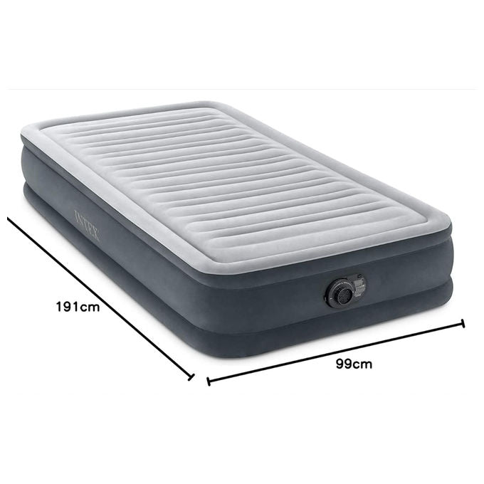 Intex 67766ND Comfort Plush Materasso Gonfiabile Singolo Fiber-Tech Pompa Elettrica Integrata 99x191x33 cm colore Grigio