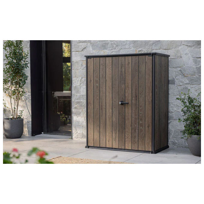 Keter 259072 Vertical Porta Attrezzi da Esterno 1400 L Effetto Legno Noce colore Noce