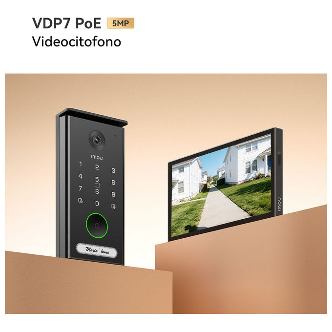 Imou IMOU-VO1-5M0A-VH1-7A0A Videocitofono Smart 5MP con Monitor Touch 7 Pollici PoE Dual Band WiFi 2.4GHz 5GHz Rilevamento Umano e Veicoli colore Nero