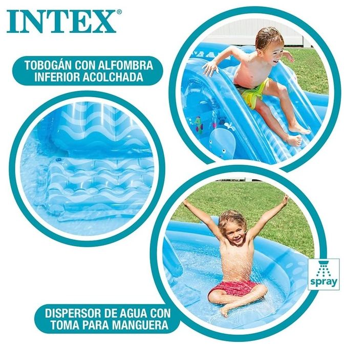Intex 57176NP Play Center Balena Parco Giochi Gonfiabile con Scivolo e Spruzzino 373x234x99 cm colore Blu