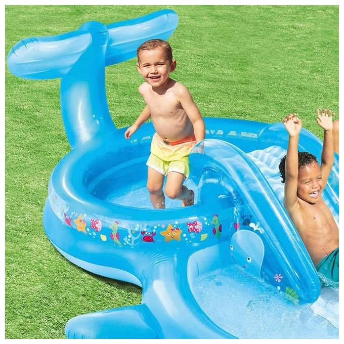 Intex 57176NP Play Center Balena Parco Giochi Gonfiabile con Scivolo e Spruzzino 373x234x99 cm colore Blu