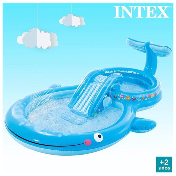 Intex 57176NP Play Center Balena Parco Giochi Gonfiabile con Scivolo e Spruzzino 373x234x99 cm colore Blu