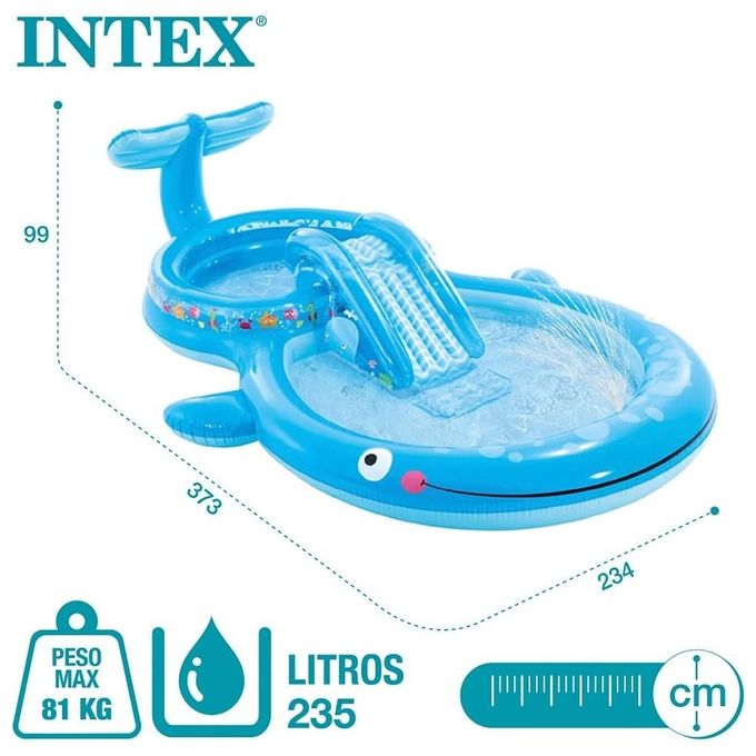 Intex 57176NP Play Center Balena Parco Giochi Gonfiabile con Scivolo e Spruzzino 373x234x99 cm colore Blu