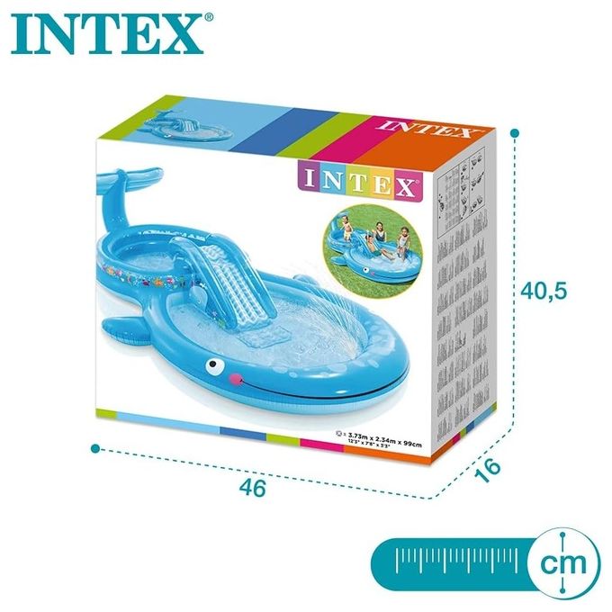Intex 57176NP Play Center Balena Parco Giochi Gonfiabile con Scivolo e Spruzzino 373x234x99 cm colore Blu