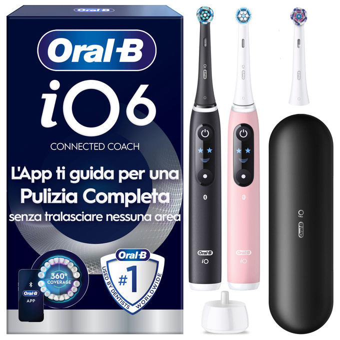 Oral-B IOM6D.3BCE6.B FBNLSENOR BK-PK Box PTHBR iO6 Spazzolino elettrico Rotante-oscillante 5 modalita' Timer 2 minuti e 30 secondi Display interattivo Bluetooth colore Nero-Rosa